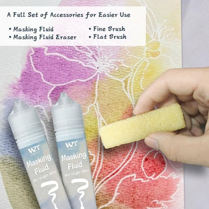 2Pcs Masking Fluid for Watercolor Painting with a Paintbrush and Eraser (4 Fl Oz)