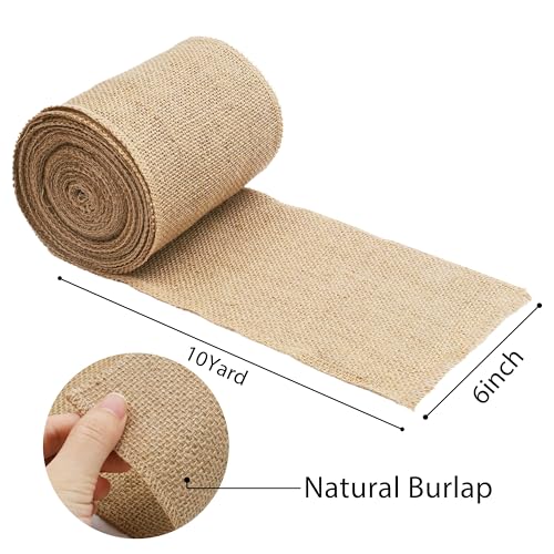6 Inch Natural Burlap Ribbon 10 Yards (30 Foot)