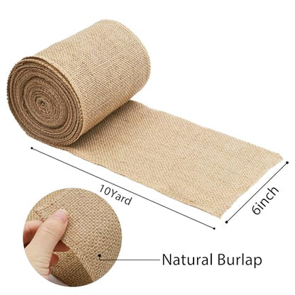 6 Inch Natural Burlap Ribbon 10 Yards (30 Foot)