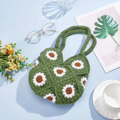DIY Crochet Set for Crochet Shoulder Bag Green Daisy Crochet Bag Kit for Beginners Crochet Tote Bag Crochet Starter Kit with Instruction for Birthday Gift