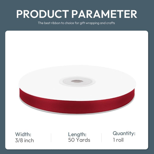KMER LIFE 3/8" Wide x 50 Yards Wine Red Single Faced Polyester Satin Ribbon, Wine Red Satin Ribbon Perfect for Wedding Decor, Wreath, Crafts, Gift Wrapping & Other Projects (Wine Red) - Crafty Corner