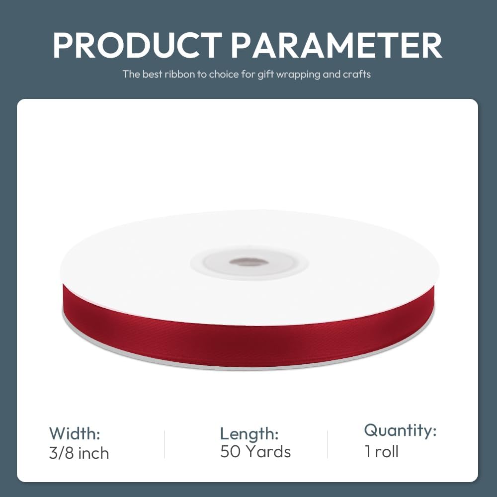 KMER LIFE 3/8" Wide x 50 Yards Wine Red Single Faced Polyester Satin Ribbon, Wine Red Satin Ribbon Perfect for Wedding Decor, Wreath, Crafts, Gift Wrapping & Other Projects (Wine Red) - Crafty Corner