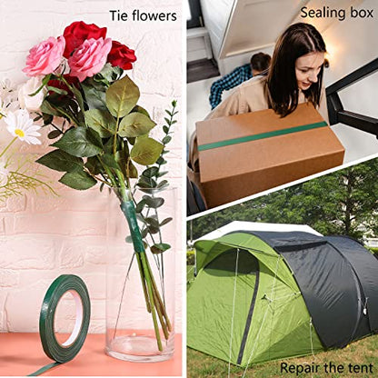 2 Rolls Green Floral Tape 0.4IN×33Yd Waterproof Florist Tape for Crafts (200 Foot)