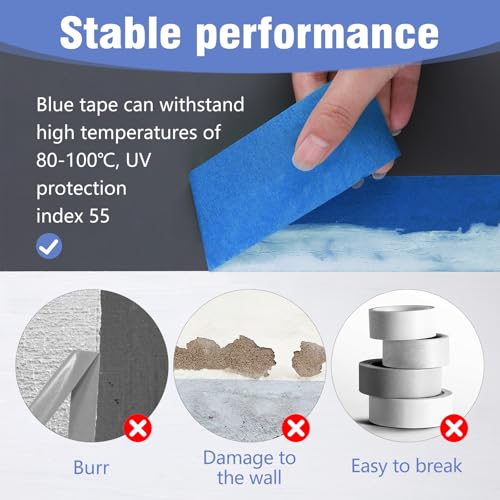 3 Rolls Painters Tape 2 Inch Wide Blue Painters Tape for Wall Painting (3 Count)