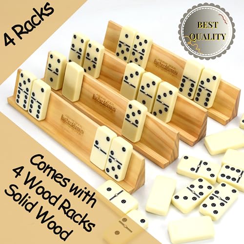 Dominos Set for Adults with 4 Domino Racks Double Six Dominoes Set in Portable Case with 4 Wooden Domino Holders in EVA Hard Case Sturdy and Easy to Carry Ideal Gift Present