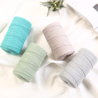 Macrame Cord 2mm x 382yards Natural Macrame Cotton Rope Colored Macrame Rope Soft Cotton Cord Macrame Supplies Craft Rope Macrame Yarn for Plant Hanger Wall Hanger Dreamcatcher (1136 Foot)