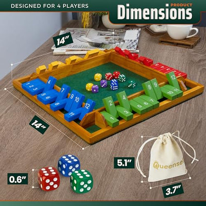 Large Shut The Box Game Wooden for 4 Players
