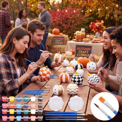 12 Set Fall Pumpkin Ceramics to Paint Autumn Pumpkin Ready to Paint Your Own Ceramic Pumpkins Statues DIY Unpainted Ceramics Paintable Fall Thanksgiving Figurines Kit Craft with Brush Palette