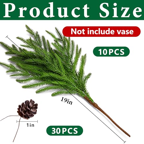 10 Pcs Christmas Norfolk Pine Branches Pine Cones (10 Count)
