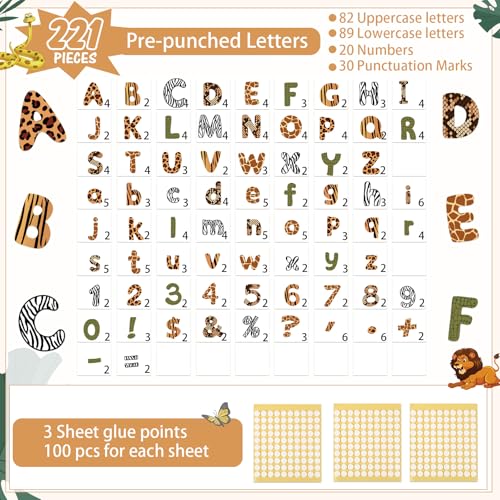 221 Pcs Safari Animal Bulletin Board Letters for Classroom Wall (221 Count)