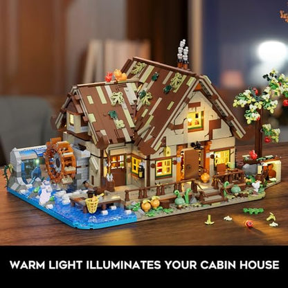 Wood Cabin Building Set with Lights for Adults