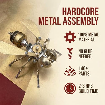 3D Metal Puzzle Mechanical Model Kit Steampunk Bee Insect 140+ Parts No Glue Build Premium Desktop Decor Christmas & Birthday Gift for Adults Hobbyists