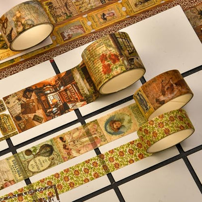 36 Rolls Vintage Washi Tape Pack Retro Arts Adhesive Tapes Wide Chronicle Decorative Masking Tape Sets for Craft (118.1102 Foot)