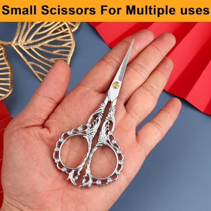 Small Scissors Vintage European Style Scissors Stainless Steel for Cross Stitch Cutting Embroidery Sewing Handcraft Craft Art Work DIY Tool