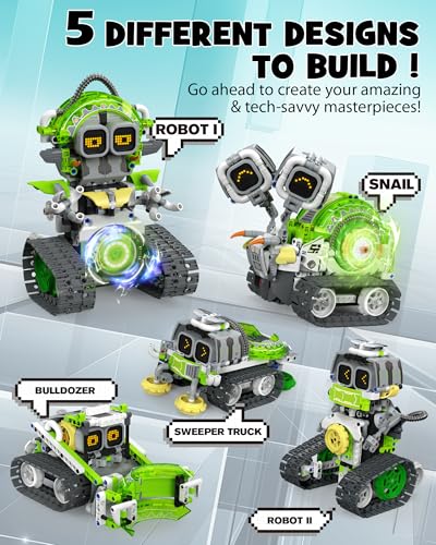 5-in-1 STEM RC Robot Building kit, 478Pcs App Coding, Boys Age 6-12 (478 Count)