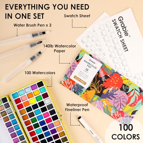 Set of 100 Color Watercolor Paint Set with Brush Pens (17.002 Ounce)
