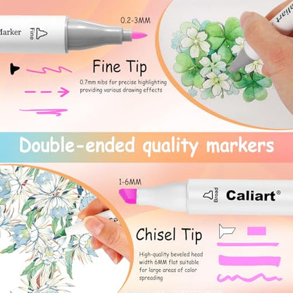 100 Colors Pastel Alcohol Markers Fine & Chisel Art Markers Pens (100 Count)