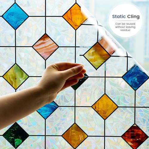 Rainbow Stained Glass Window Film Decorative 35.4in X 78.7in