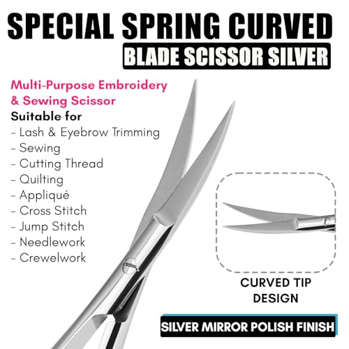 Cross Edge Curved Spring Scissors 5 Inch Stainless Steel Precision Eyebrow & Eyelash Shaping & Trimming Scissor