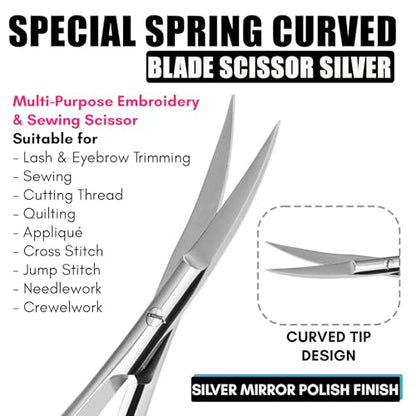 Cross Edge Curved Spring Scissors 5 Inch Stainless Steel Precision Eyebrow & Eyelash Shaping & Trimming Scissor