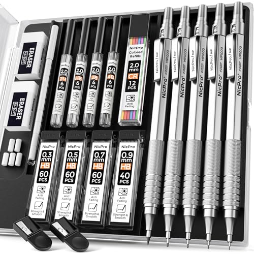 Metal Mechanical Pencil Set 5 PCS Art Drafting Pencils For Sketching (5 Count)