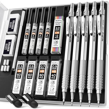 Metal Mechanical Pencil Set 5 PCS Art Drafting Pencils For Sketching (5 Count)