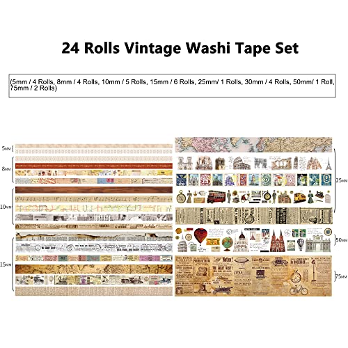 24 Rolls Vintage Washi Tape Set (3.5274 Ounce)