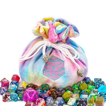 Large DND Dice Bag with Pockets Rainbow Storage Bag for D&D RPG Game (21 Ounce)