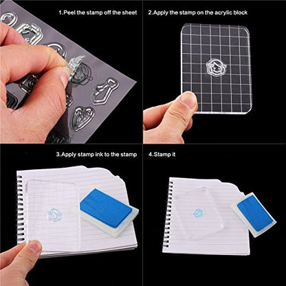 Clear Stamp Block Transparent Acrylic Block with Grid and Grip for Stamping Scrapbooking Craft Making