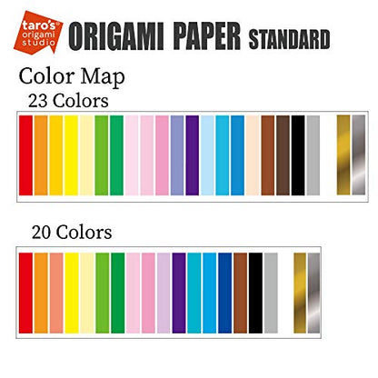 Taro's Origami Studio] Standard 6 Inch One Sided 20 Colors 100 Sheets Square Easy Fold Premium Japanese Paper for Beginner