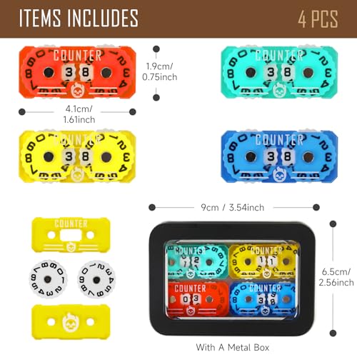 4Pcs MTG Life Counter Twin Digits with Metal Box