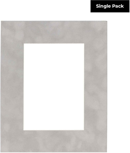 11x14 Mat Bevel Cut for 8.5x11 Photos - Acid Free Light Grey Suede Precut Matboard With Backing Board and Crystal Clear, Self Seal Mat Bag - For Pictures, Framing - 4-ply Thickness