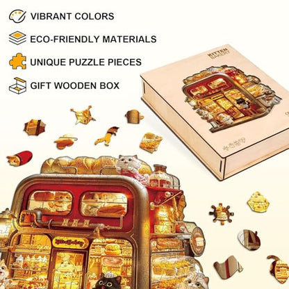 Bakery Cat Puzzles Adults Gifts for Women Men Wooden 270 Pieces 13.4 * 12.7in (270 Count)