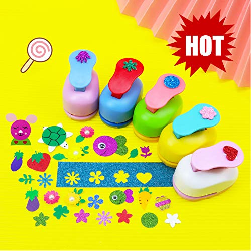 6 Pcs Colorful Craft Hole Punch with 10 Glitter Cardstock Papers