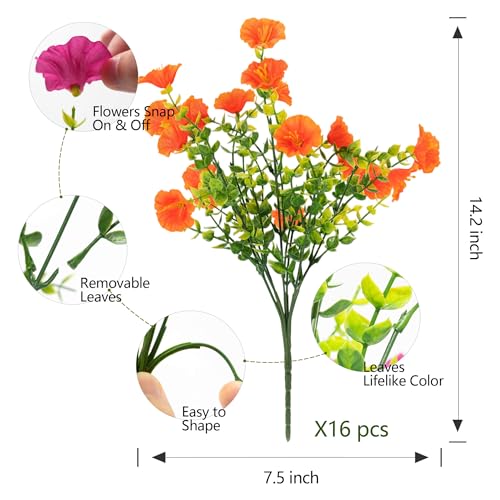 Artificial Flowers for Outdoor Decoration (16 Count)