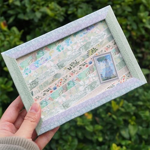 Spring Washi Tape Set 16 Rolls Flowers Printed Embellishment Green Decorative Masking Tapes for Arts (16 Count)