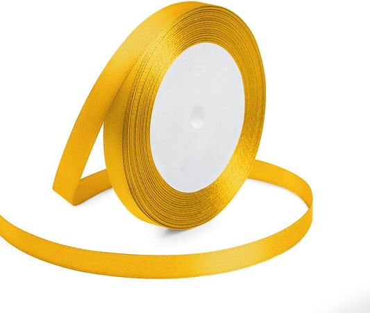 Yellow Ribbon 3/8 Inches x 25 Yards, Yellow Satin Fabric Silk Ribbon for Gift Wrapping, Bows Making, Floral Bouquets, Wreaths, DIY Handicrafts, Sewing Projects, Baby Shower and Wedding Party - Crafty Corner