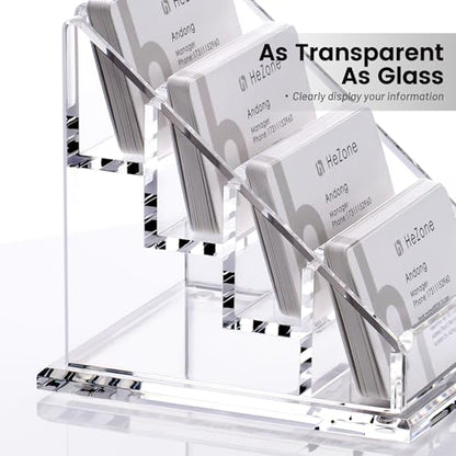 Acrylic Card Holder Clear Horizontal Business Card Organizer Stand for Desk 4 Slots 4 Tier Business Cards Stand for Women and Men