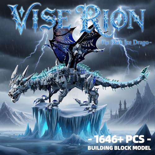 Mechanical Dark Ice Dragon Building Block Set with Hand Crank Motion Movable Head