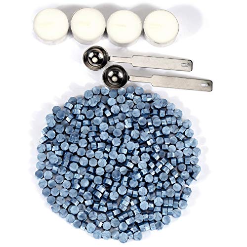 360 Pcs Blue Sealing Wax Beads Set for Wax Seal Stamp with Candles and Melting Spoon