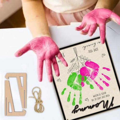 Mother's Day Handprint Art Craft Mother's Day Birthday Grandparents Gift from Kids Toddler Baby Floral Bouquet DIY Gift for Mom (7.0548 Ounce)