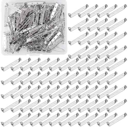 100 Pcs Brooch Pin Backs Bar Pins Backs for Crafts Safety Clasp with Plastic Box (100 Count)