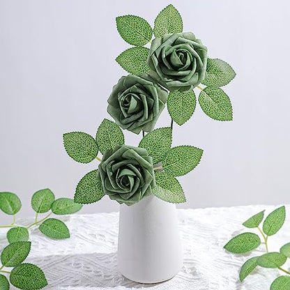 Green Rose 25pcs Real Looking Artificial Flowers w (25 Count)