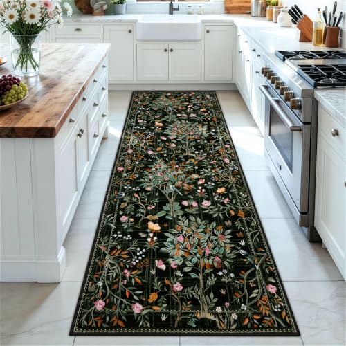 Floral Washable Runner Rug 2x8 Non Slip