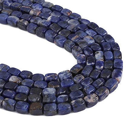 Natural Blue Sodalite Cuboid Stone Loose Semi Gemstone Beads for Jewelry Making 8mmx12mm 38cm (33 Count)