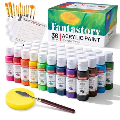 60ml 36 Colors Acrylic Paint Set with 12 Brushes (10 Fl Oz)