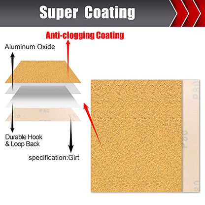 50 Pcs 1 4 Sheet Sand Paper Hook and Loop Backing 5.5" x 4.5" (50 Count)