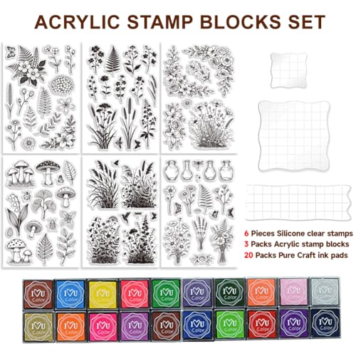 6Pcs Wildflower Clear Stamps for Card Making (29 Count)