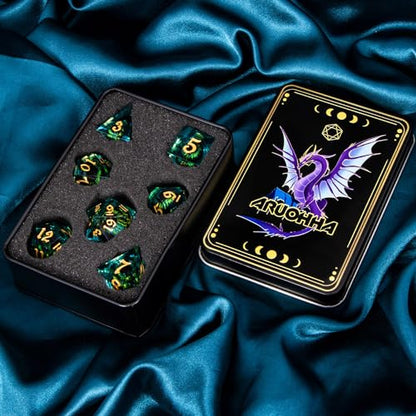 DND Resin Dice Dragon Eye Dice Liquid Core Red Sharp Edged Dice Set with Gift Box