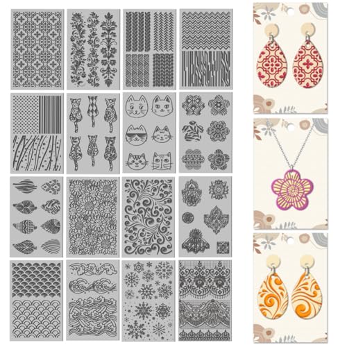 16 Sheets Artistic Mandala Clay Texture Mat Baroque Pattern Polymer Clay Texture Sheets DIY Tools for Pottery Earring Jewelry Making Stamp Engraving Machines